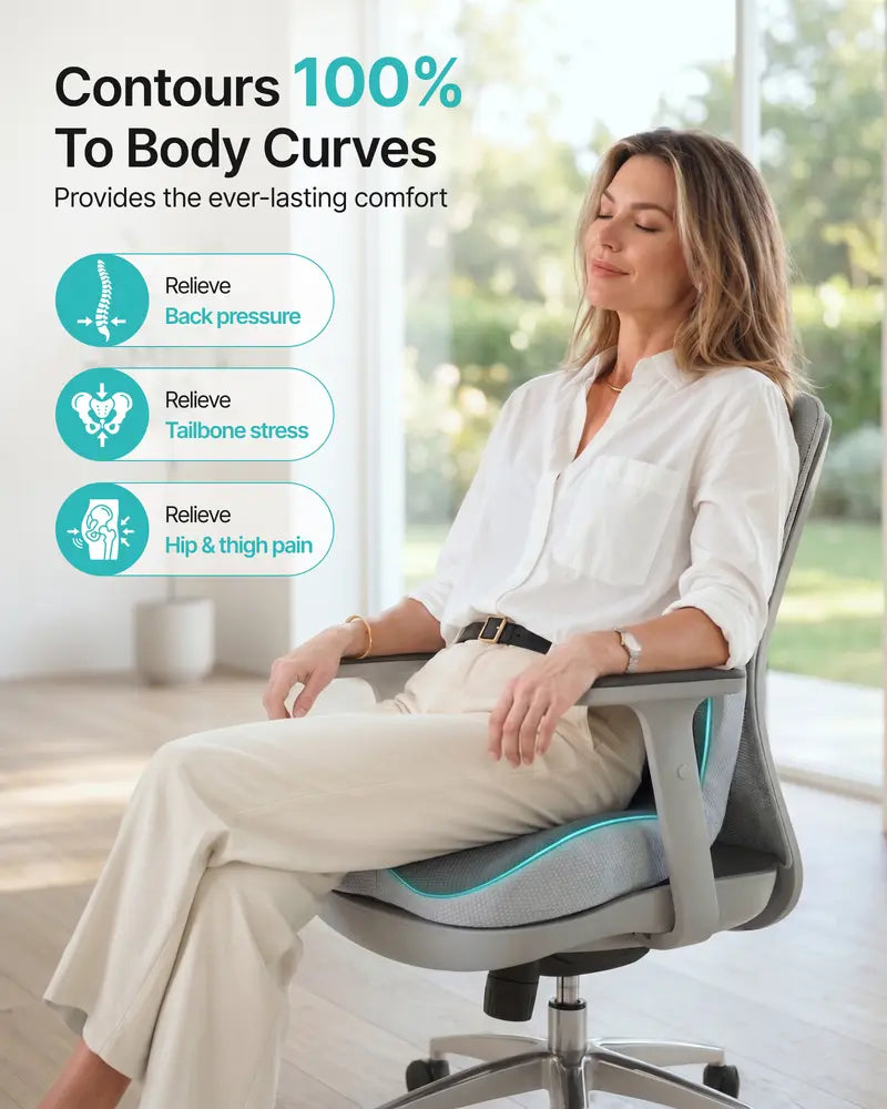 Memory Foam Seat Cushion, 5-Zone Hip Relief & Posture Support