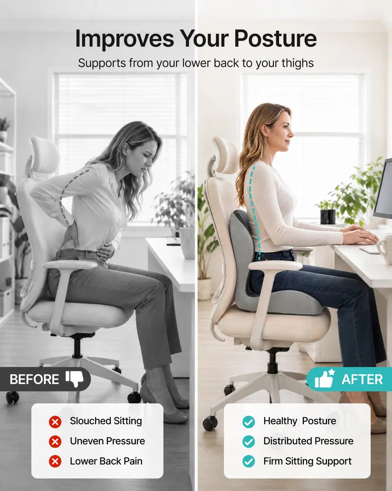 Memory Foam Seat Cushion, 5-Zone Hip Relief & Posture Support