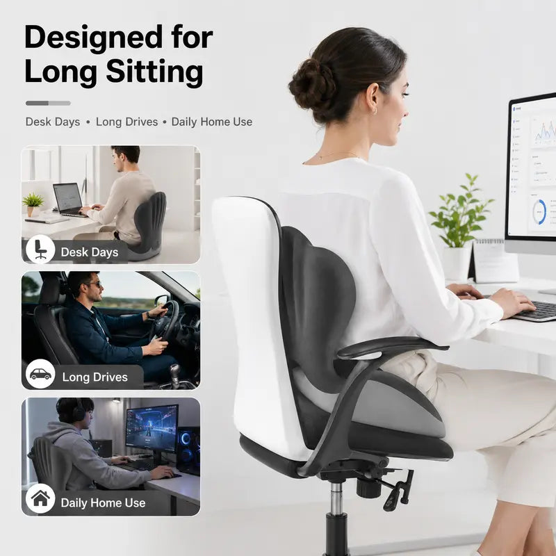 2-in-1 Memory Foam Seat Back Cushion with Lumbar Support for Office Car Truck Gaming Chair