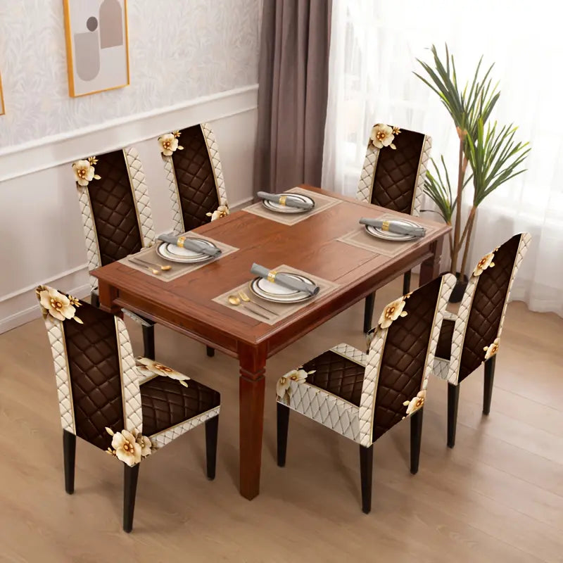 Floral Print Polyester Chair Cover Set with Tablecloth