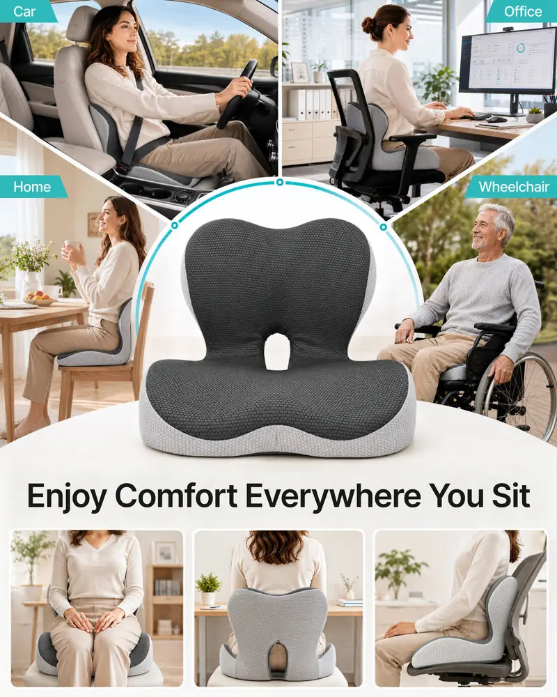 Memory Foam Seat Cushion, 5-Zone Hip Relief & Posture Support