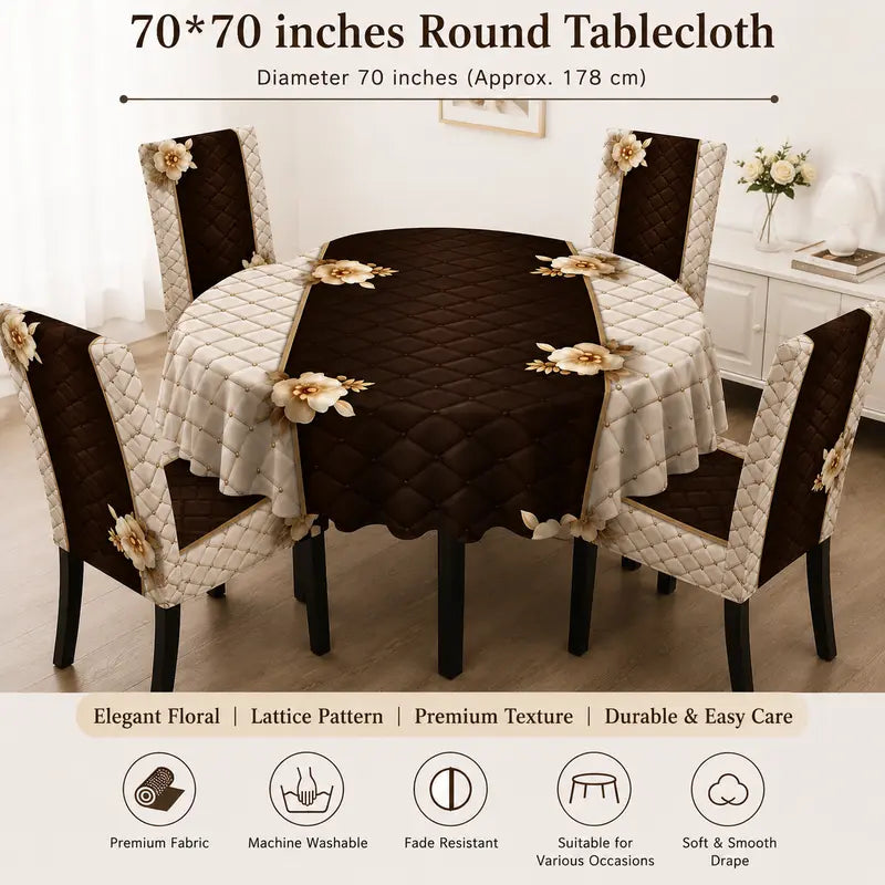 Floral Print Polyester Chair Cover Set with Tablecloth